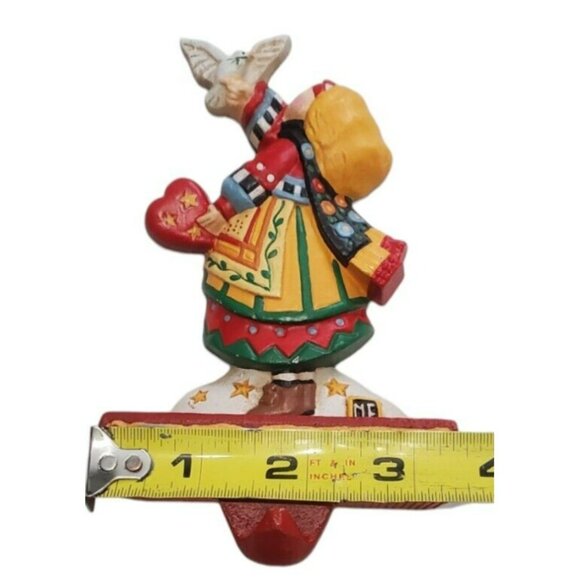 VTG Mary Engelbreit Cast Iron Stocking Hanger Christmas PEACE Girl Dove Holder - Picture 10 of 14